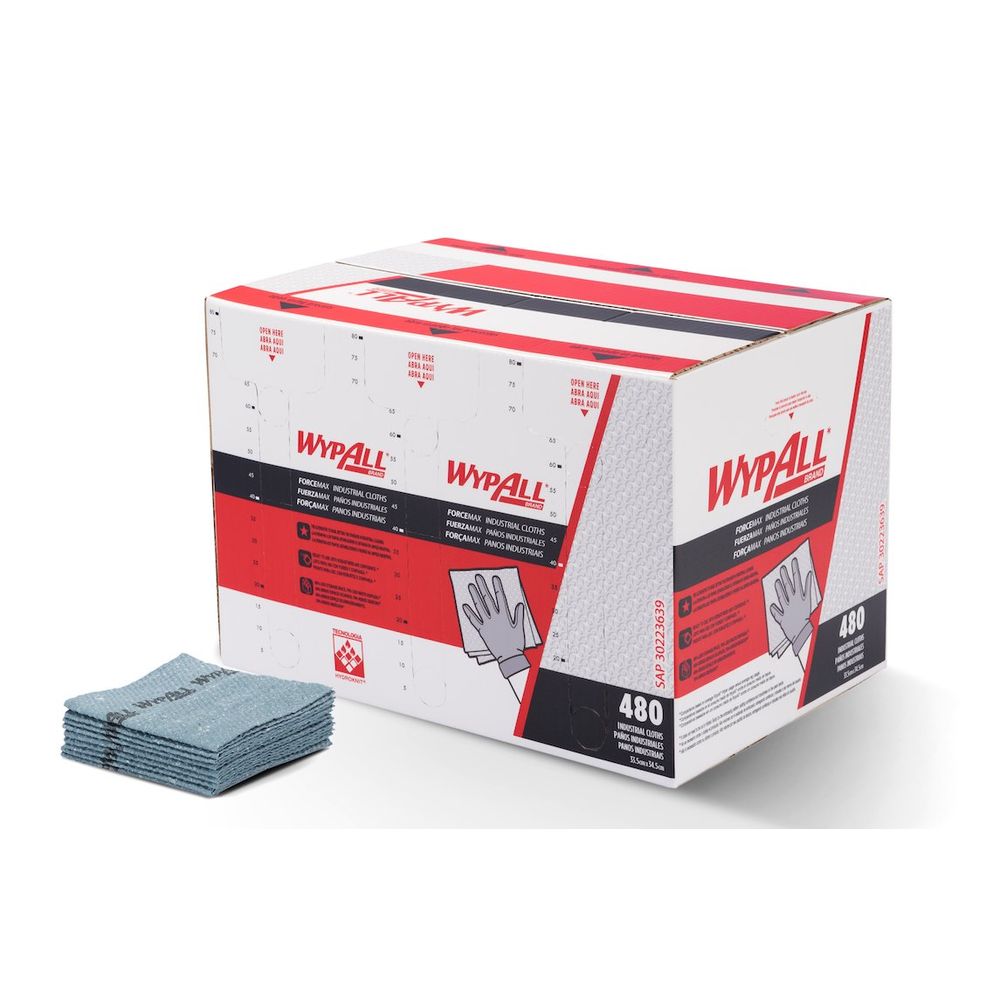 PAÑO INDUSTRIAL DOBLADO EN 4 C/GRIS AZULADO CJA X 480 PAÑOS WYPALL FUERZA MAX 30223639
